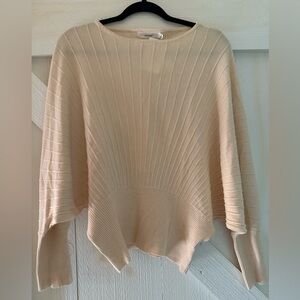 Chic Batwing Ribbed Beige Sweater